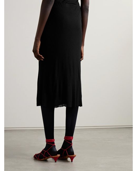 Khaite Black Leema Ribbed-Jersey Midi Skirt