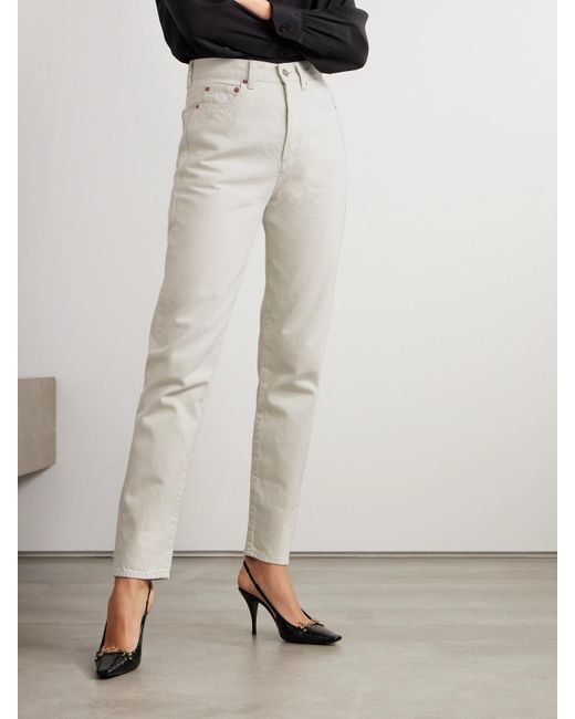 Saint Laurent Natural Hoch Sitzende Jeans Mit Schmalem Bein