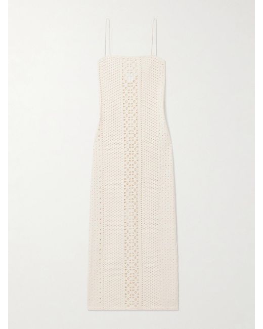SARA CRISTINA White Playa Pearl-Embellished Crocheted Cotton Maxi Dress