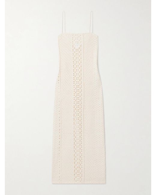 SARA CRISTINA White Playa Pearl-Embellished Crocheted Cotton Maxi Dress