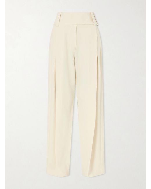 Sportmax Natural Soblo Pleated Woven Wide-Leg Pants