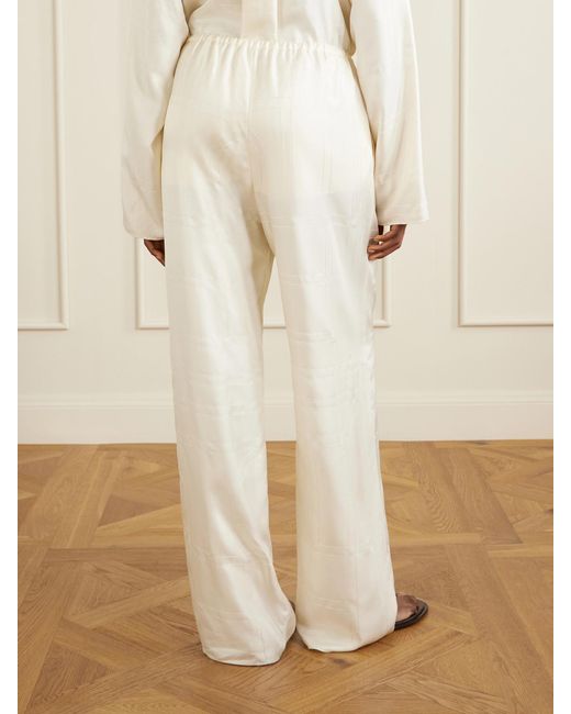 Totême White Monogram Silk Wide-Leg Pyjama Pants