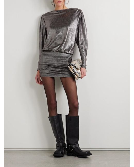 Isabel Marant Gray Britany Minikleid Aus Metallic-Stretch-Jersey Mit Raffungen