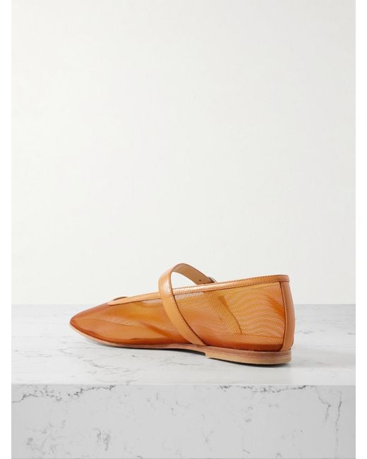 Le Monde Beryl Brown Patent Leather-Trimmed Mesh Mary Jane Ballet Flats