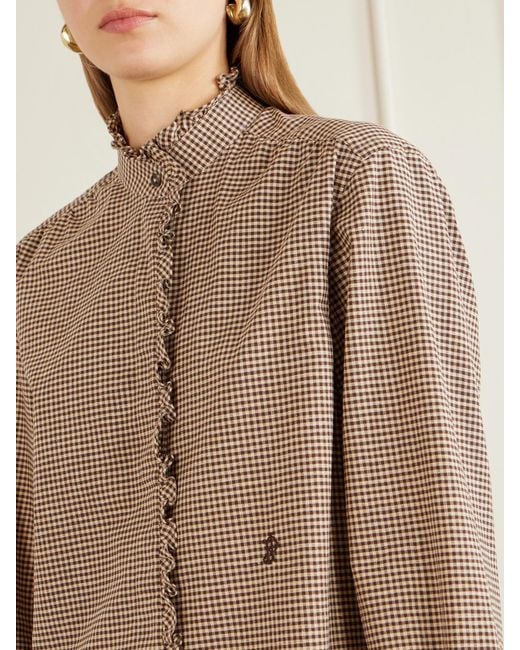 James Purdey & Sons Natural Logo-Embroidered Ruffled Checked Cotton Shirt