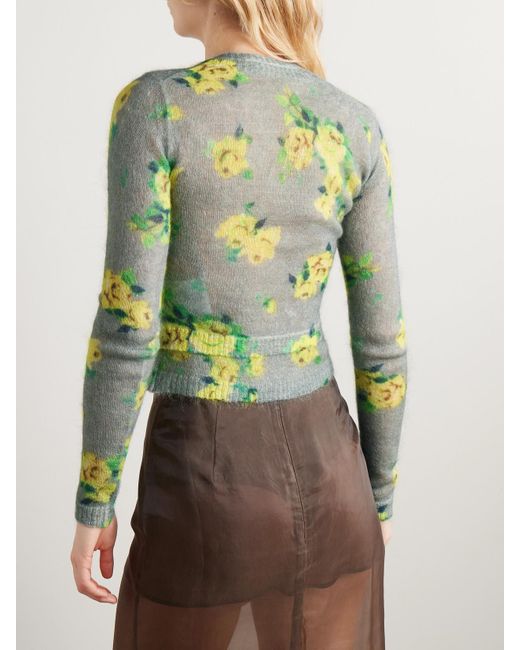 Acne Green Mehrlagiger Pullover Aus Einer Mohairmischung Mit Blumenprint