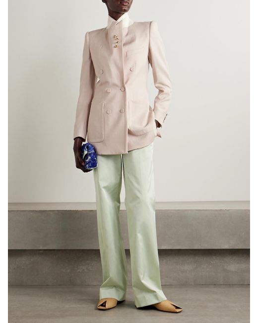 Dries Van Noten White Satin Straight-Leg Pants