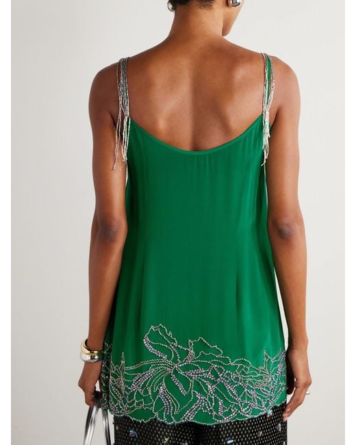 Dries Van Noten Green Embellished Silk-Crepe Camisole