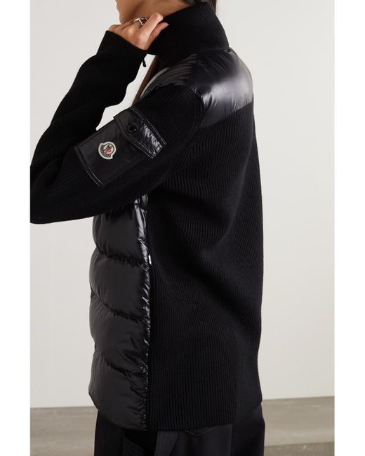 Moncler Black Ribbed Wool And Quilted Glossed-Shell Down Jacket