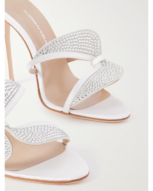Alessandra Rich Natural Butterfly Crystal-Embellished Silk-Satin Mules