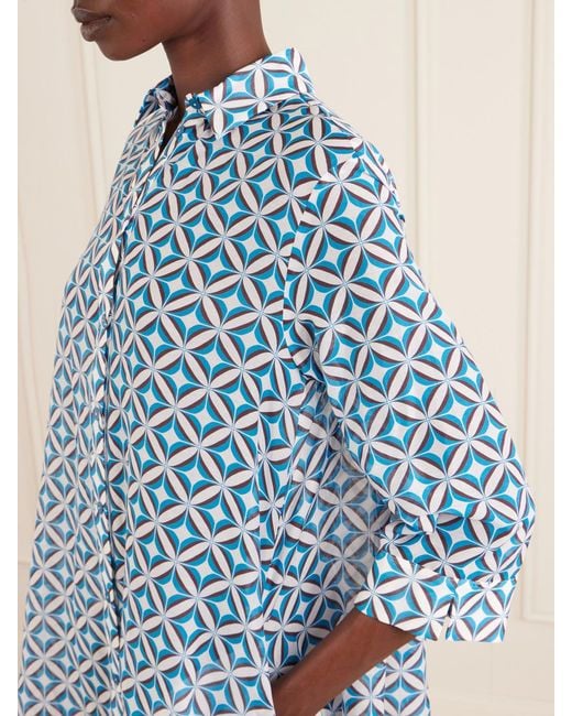 Max Mara Blue Beachwear Printed Cotton And Silk-Blend Midi Dress
