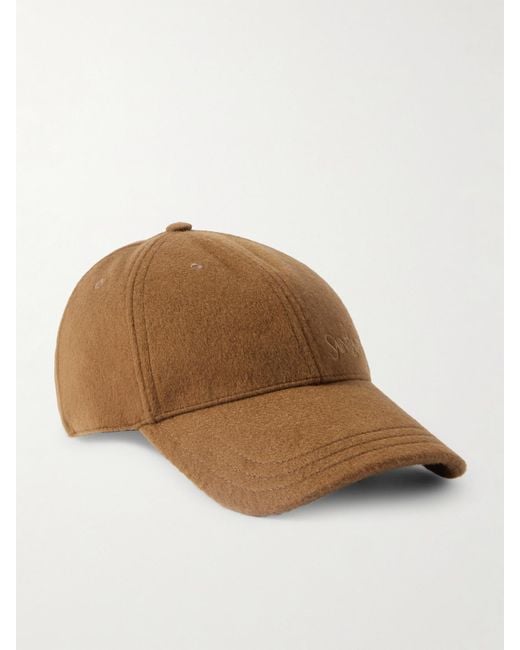 Saint Laurent Brown Baseballkappe Aus Gebürstetem Kaschmir Mit Stickerei