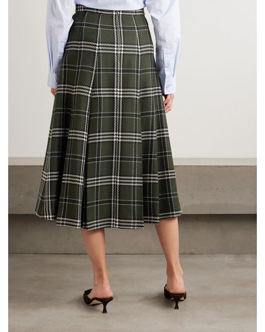 Emilia Wickstead Green Kensie Checked Wool-Blend Midi Skirt