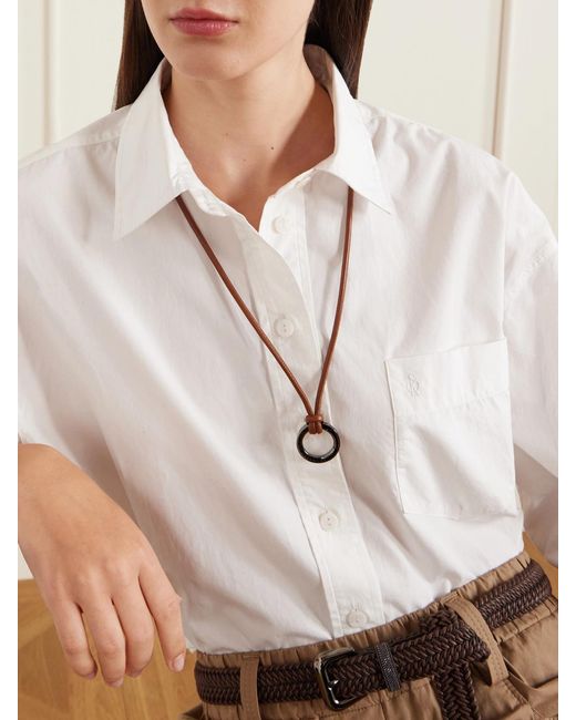 Brunello Cucinelli White Leather And-Tone Necklace