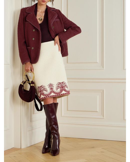 Etro Natural Embroidered Wool-Tweed Skirt
