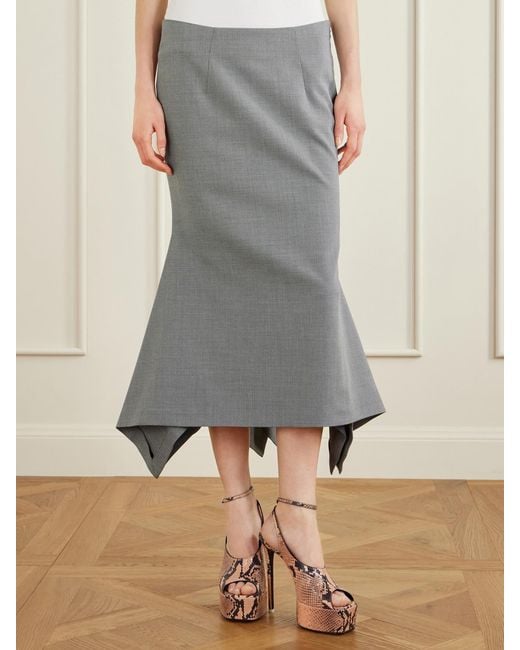The Attico Gray Wool And Cotton-Blend Midi Skirt
