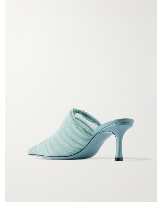 Jimmy Choo Blue Lotta 65 Mules Aus Gerafftem Tüll