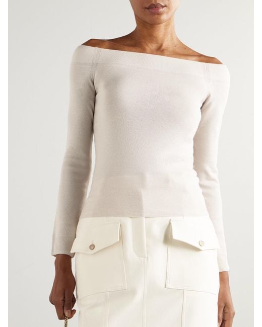 Tom Ford Natural Off-The-Shoulder Cashmere And Silk-Blend Top