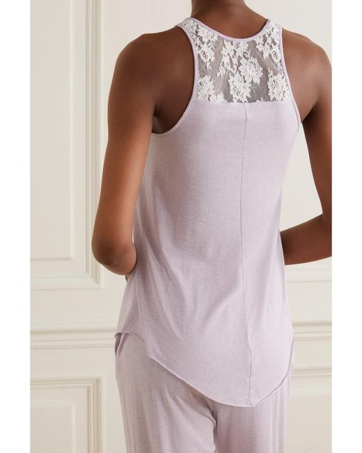 I.D Sarrieri Pink Coffee Mornings Lace-Trimmed Modal-Blend Pajama Top