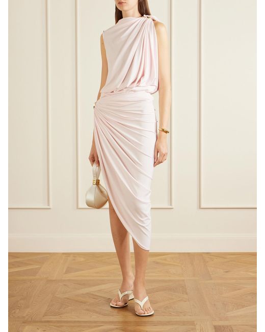 Sportmax Pink Embellished Draped Jersey Midi Skirt