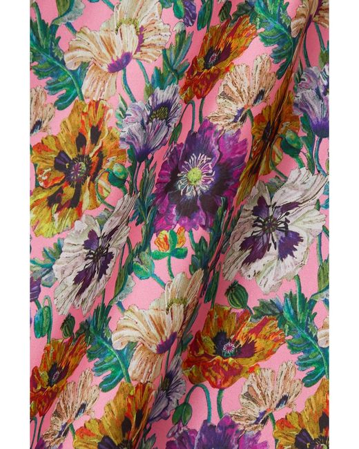 Les Rêveries Red Open-Back Floral-Print Satin Midi Dress