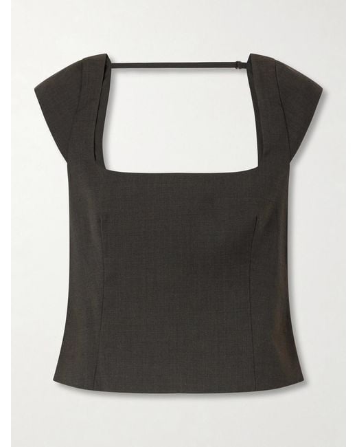 St. Agni Black Open-Back Wool-Blend Blouse