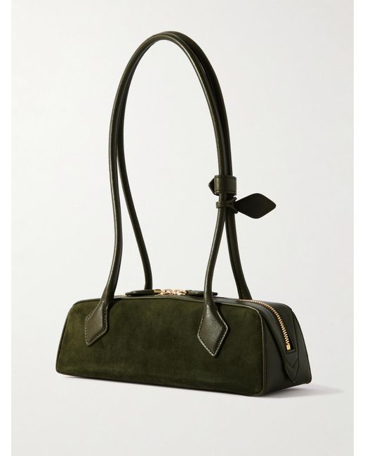 Alaïa Green Le Teckel Small Leather-Trimmed Suede Shoulder Bag