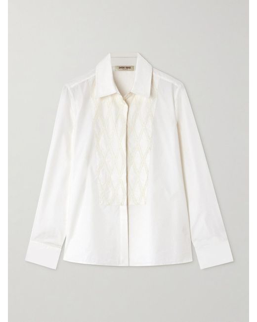 Emporio Sirenuse White Cassandra Hemd Aus Popeline Aus Einer Baumwollmischung Mit Zierperlen Und Stickereien