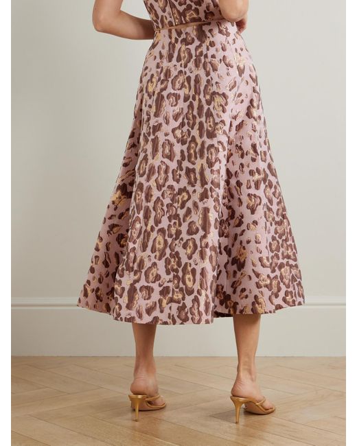 Cara Cara Red Mimosa Leopard-Brocade Midi Skirt