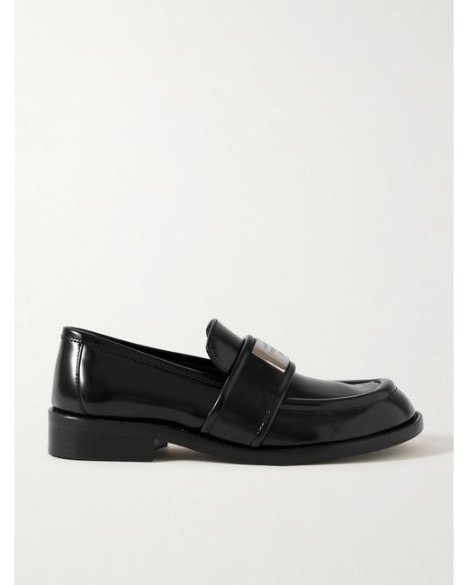 Acne Black Embellished Glossed-Leather Loafers