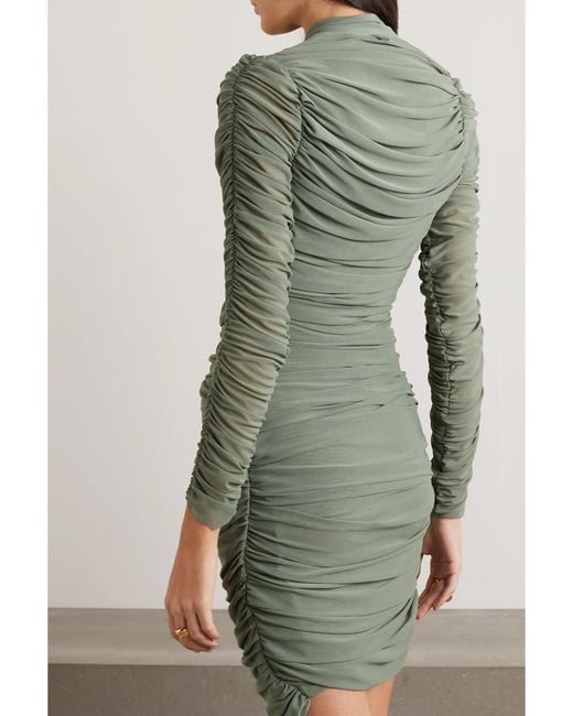 AZ FACTORY Green Ester Manas Draped Stretch-Tulle Mini Dress