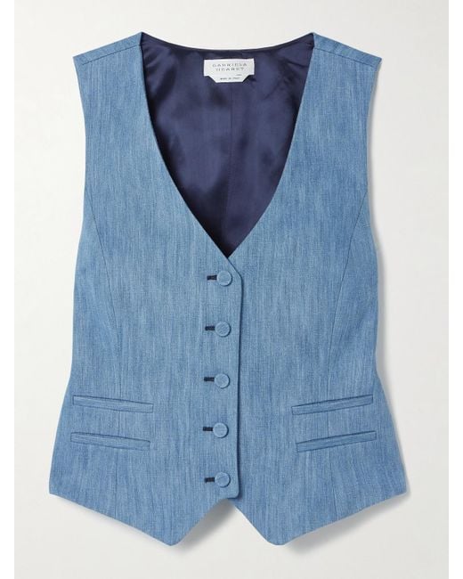 Gabriela Hearst Blue Coleridge Cotton And Linen-Blend Chambray Vest