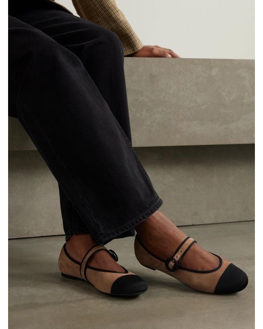 Aquazzura White Amour Grosgrain-Trimmed Suede Mary Jane Ballet Flats