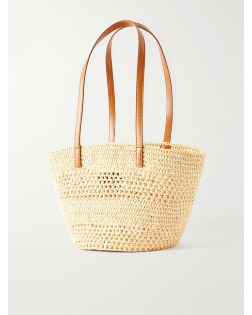 Saint Laurent Natural Panier Small Leather-Trimmed Raffia Tote