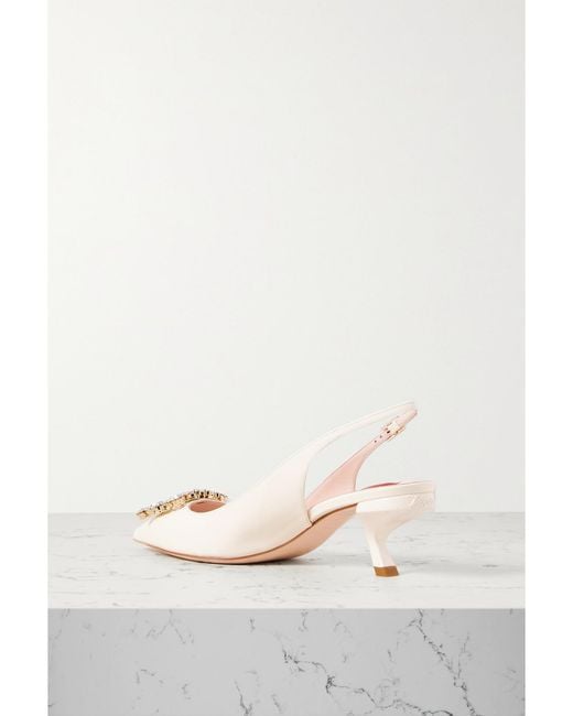 Roger Vivier Natural Virgule Strass Crystal-Embellished Patent-Leather Slingback Pumps