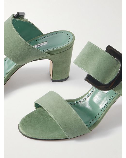 Manolo Blahnik Green Betimusa 70 Mules Aus Veloursleder