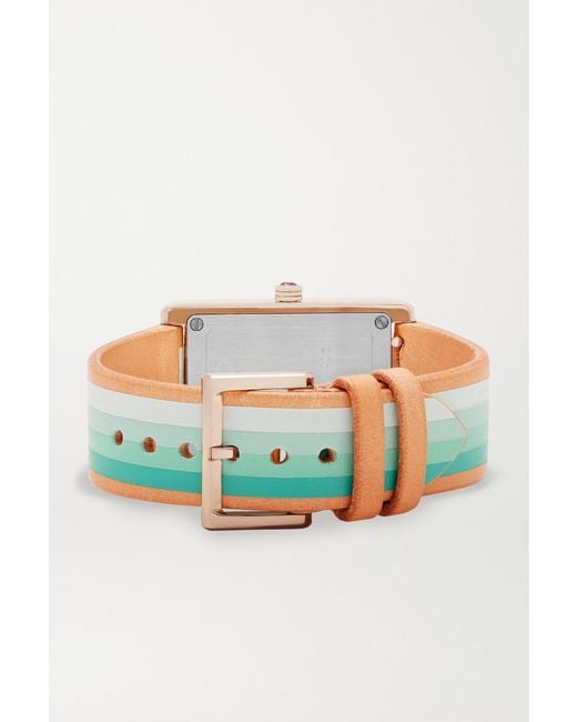 La Californienne Blue Daybreak 24Mm Rose-Plated Striped Leather Watch