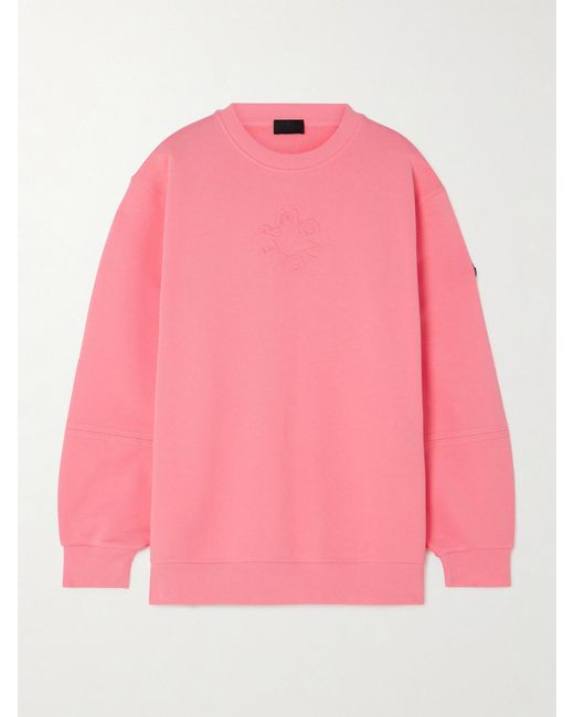 Moncler Pink Debossed Cotton-Jersey Sweatshirt