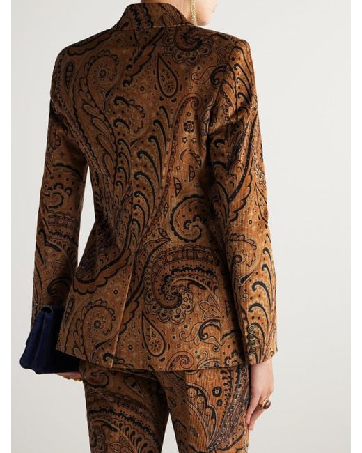 Etro Brown Double-Breasted Paisley-Print Cotton-Blend Corduroy Blazer