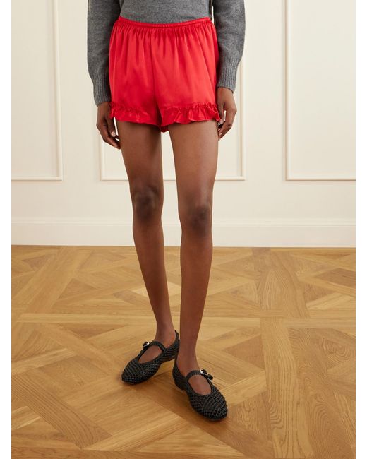 Simone Rocha Red Ruffled Satin Shorts
