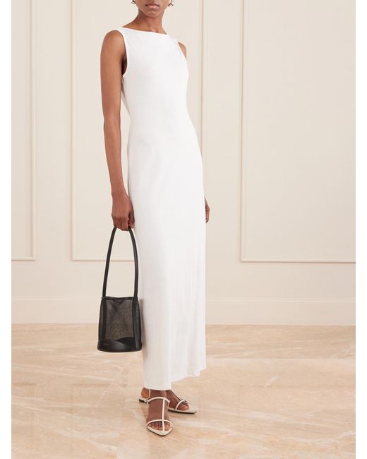 Neous White Pardalis Leather-Trimmed Mesh Bucket Shoulder Bag
