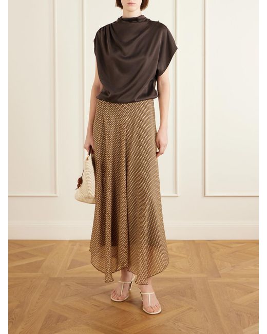 Sir Natural Cooper Asymmetric Printed Chiffon Maxi Skirt
