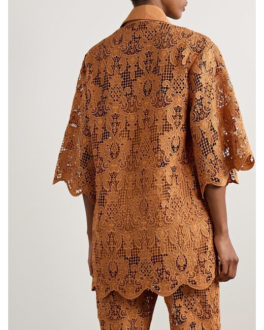 Zimmermann Brown Coco Oversized Poplin-Trimmed Guipure Lace Tunic