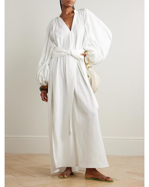 Marrakshi Life White Touareg Oversized Gathered Cotton-Blend Piqué Maxi Dress
