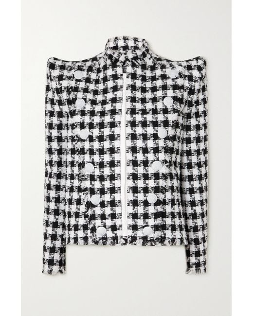 Balmain Black Button-detailed Gingham Cotton-blend Tweed Blazer
