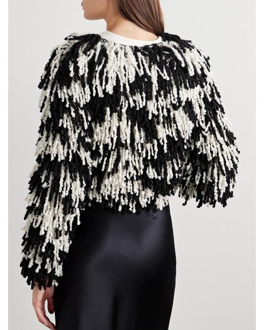 Suzie Kondi Black Shala Cropped Fringed Cashmere Cardigan