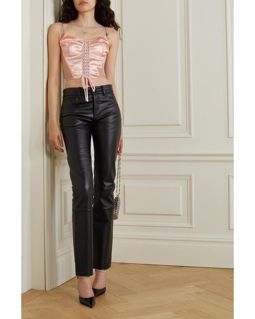 Dolce & Gabbana Pink Lace-Up Satin And Mesh Bustier Top