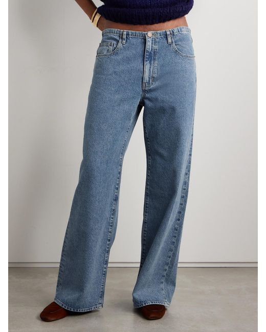 La Ligne Blue Jenny Drawstring Organic Mid-Rise Wide-Leg Jeans