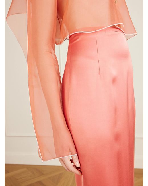 Khaite Pink Winton Satin Midi Skirt