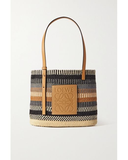 LOEWE Small leather-trimmed woven raffia tote